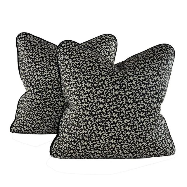 Textile Designer P Kaufmann Waverly Black Solid Cotton Pillow Covers- 3 Pieces For Sale - Image 7 of 10