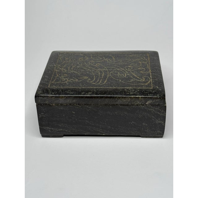 Abstract Etched Black Marble Lidded Decorative Box For Sale - Image 9 of 12