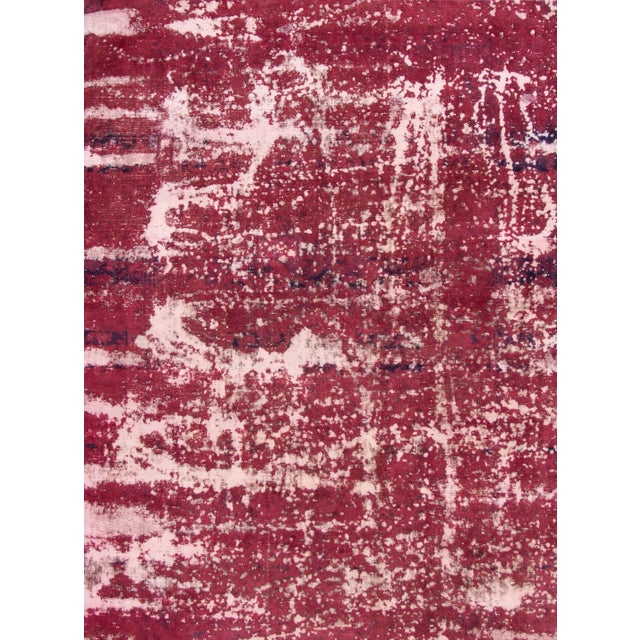 Vintage Distressed Overdyed Handmade Ruby-Red Abstract Wool Rug For Sale - Image 9 of 9