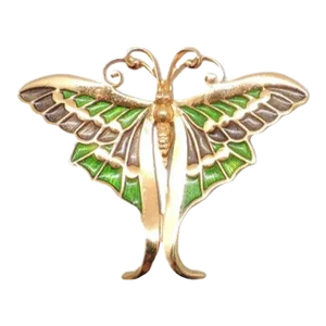 Circa 1971 Vintage Signed Napier Green Enamel Butterfly Brooch
