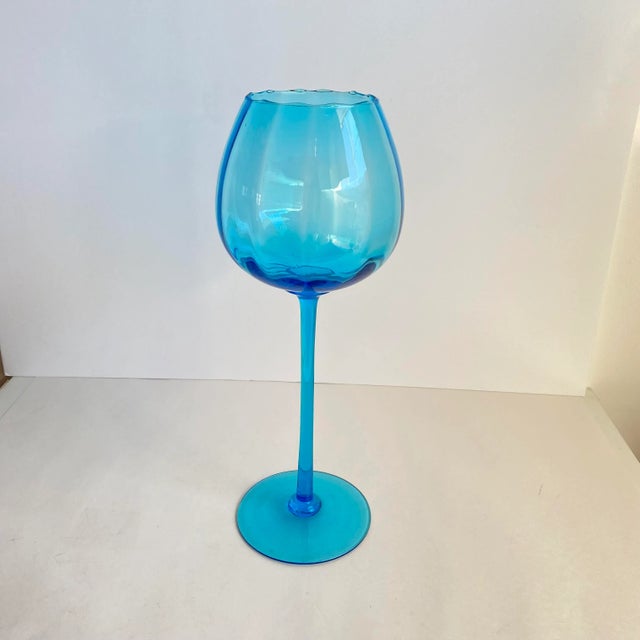 Vintage Empoli Optic Turquoise Blue Italian Art Glass Vase 1960s Mid Century Modern 15.5” Tall Stunning turquoise color...