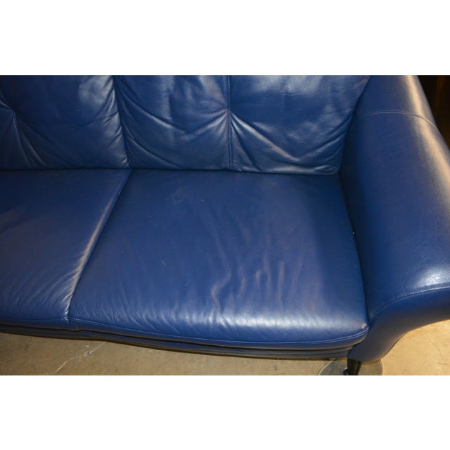 Mid-Century Modern Vintage Euri Collection Royal Blue Soft Leather Loveseat Couch From Germany For Sale - Image 3 of 14