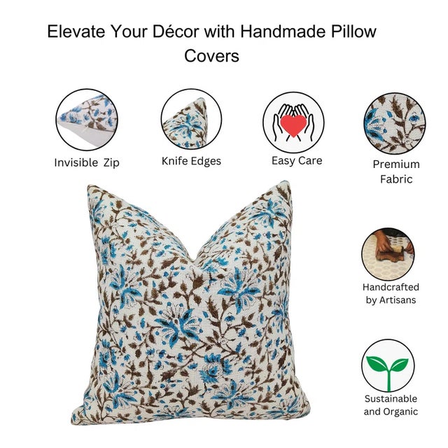 Elegant and earthy, the Neerabel cushion cover brings quiet beauty to your space. Hand block printed on soft off-white...