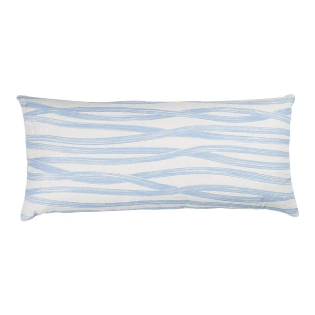 Schumacher Brushstrokes 30'' Lumbar Pillow in Sky For Sale