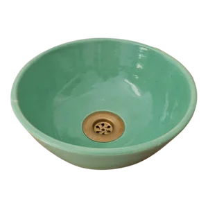 Contemporary Green Ceramic Undermount Sink Made and Glazed by Hands, Cultures Art