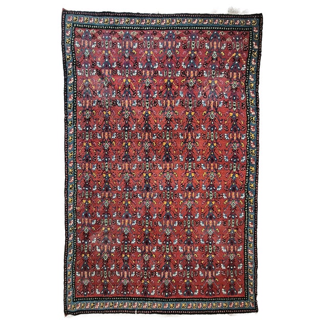 Blue Vintage Middle Eastern Hand-Knotted Wool Rug with Red Floral Design For Sale - Image 8 of 8