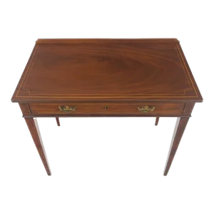 Cica1880s Fine One Drawer Inlayed Solid Crotch Mahogany Top Console Table