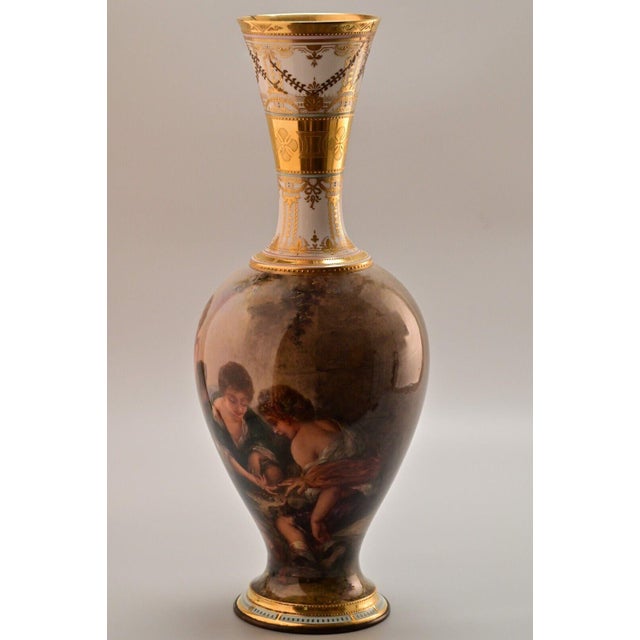 Figurative Royal Vienna Antique Original Artist Signed Franz Dorfl Dice Throwers Figurative Hand Painted Enamel Jeweled Porcelain Vase For Sale - Image 3 of 12
