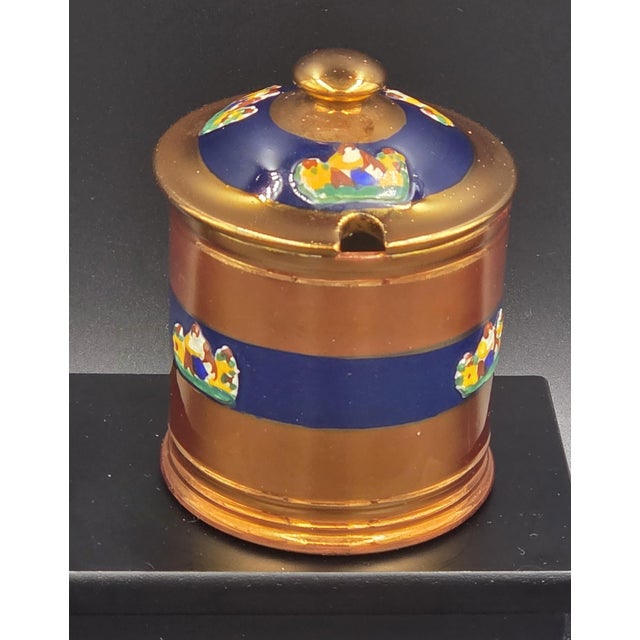 19th Century English Copper Lustreware Cobolt Blue Enamel Bands & Hand-Painterd Motifs 6 Piece Set For Sale - Image 4 of 18