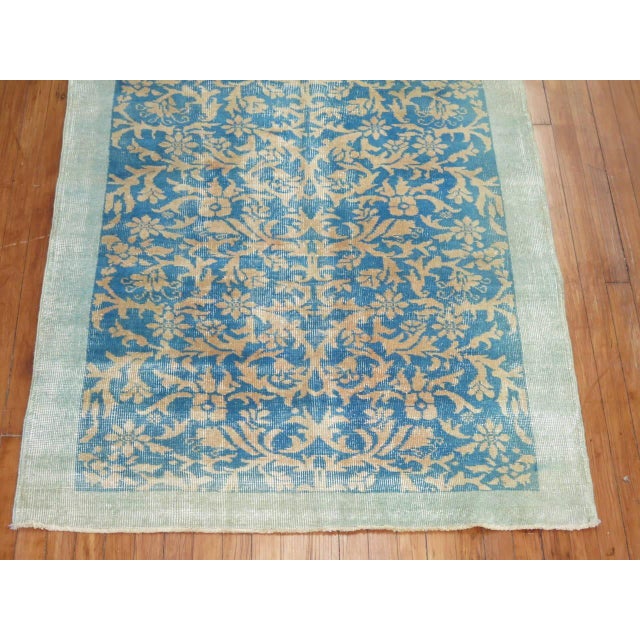 Mid-Century Modern Vintage Zabihi Collection Turkish Turquoise Rug For Sale - Image 3 of 5