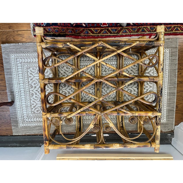 Boho Chic Burnt Bamboo Large Vintage Wine Rack For Sale - Image 3 of 6