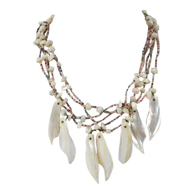 Vintage 1990s Artist Made Mother of Pearl Beaded Necklace For Sale
