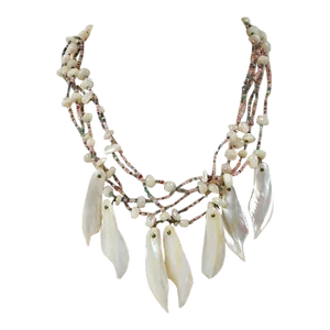 Vintage 1990s Artist Made Mother of Pearl Beaded Necklace
