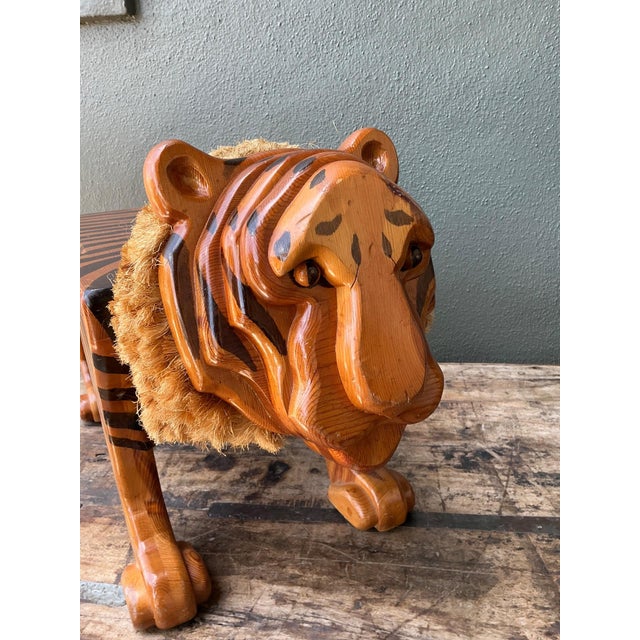 Vintage Handcrafted Wood and Jute Tiger Stool For Sale - Image 11 of 16