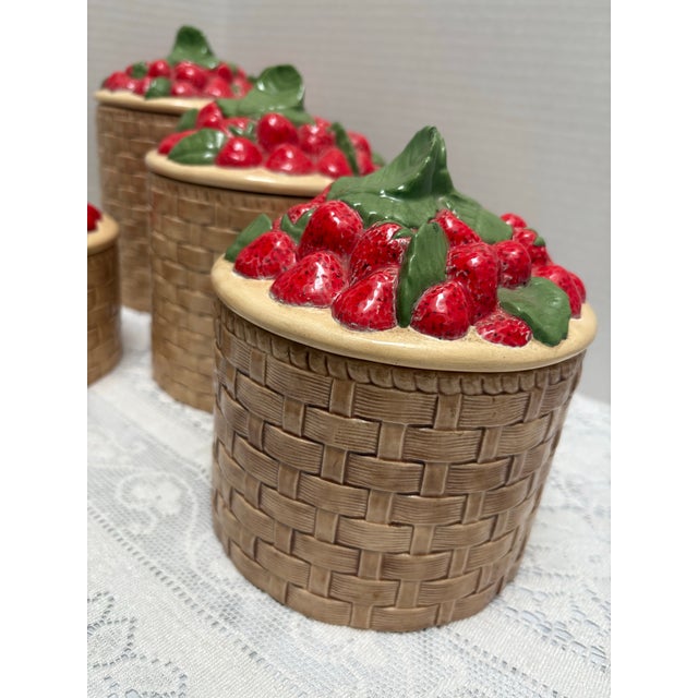 Vote Rage 1970s Strawberry Basket Ceramic Canisters, Set of Four For Sale - Image 9 of 10