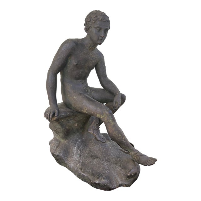 Early 20th Century Neoclassical Spelter Sculpture of a Seated Nude Youth For Sale
