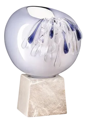 Balloon Light Blue Glass Decorative Lamp in Square Marble Base by Aina Kari