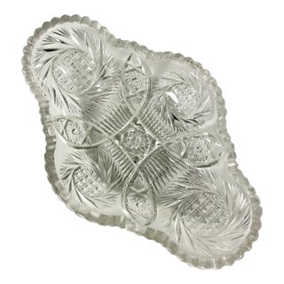 Late 1800s Antique Boho Chic Hollywood Regency American Brilliant Cut Relish Serving Dish. For Sale