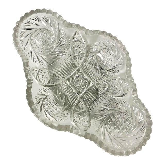 Late 1800s Antique Boho Chic Hollywood Regency American Brilliant Cut Relish Serving Dish. For Sale