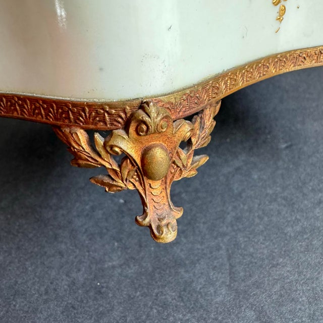 Cream French Porcelain Casket Trinket Box Hand Painted Courting Couple Dancing Scene For Sale - Image 8 of 12