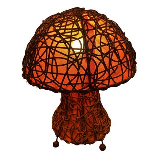 Large Mushroom Lamp in Woven Rattan, 1970 For Sale