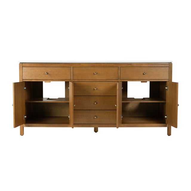 Wood Nora 72 in. W Quartz and Wood Double Sink 4 Drawer Bathroom Vanity Set, Light Natural For Sale - Image 7 of 11