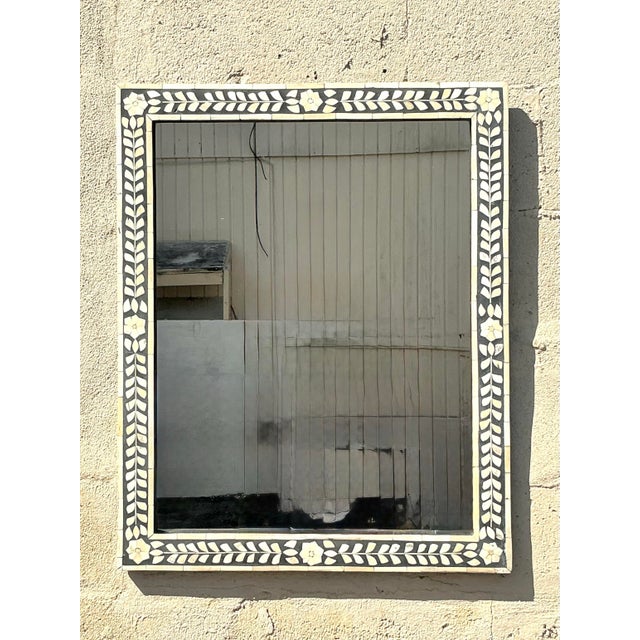Wood Vintage Boho Inlay Mirror For Sale - Image 7 of 8