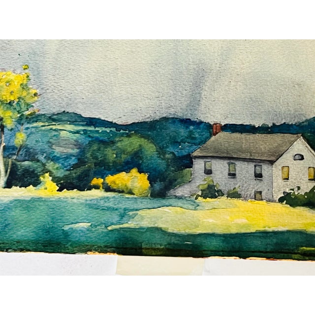 Vintage Framed Watercolor Stormy Farm Landscape For Sale In Chicago - Image 6 of 11