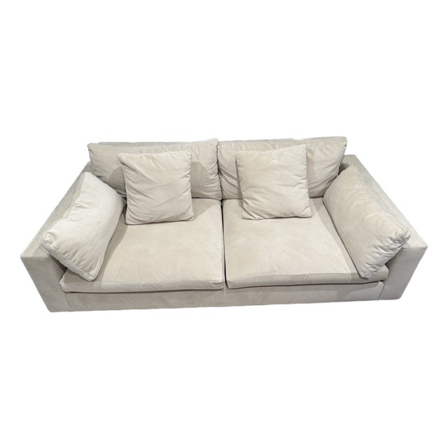 West Helm Harmony 82" Sofa, Down Blend, Performance Velvet, Sand, Dark Walnut For Sale