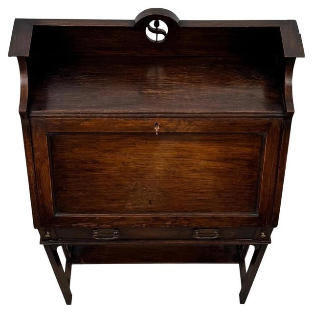 20th Century English Oak Bureau with Fitted Interior For Sale - Image 4 of 14