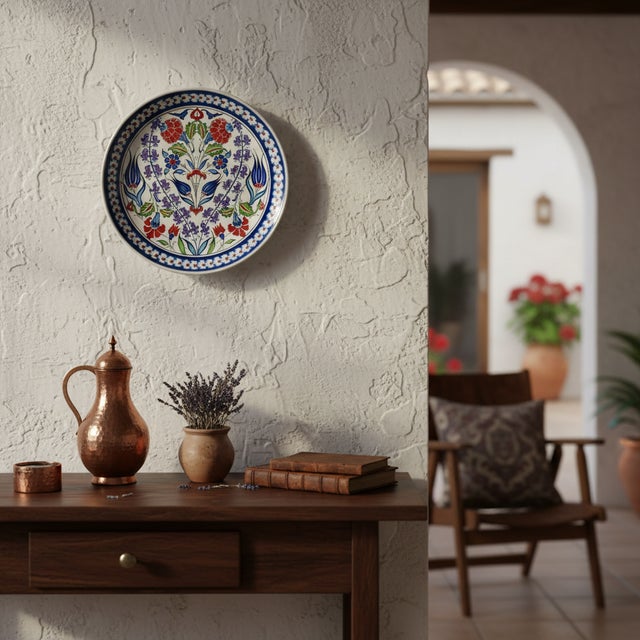 Handmade Ceramic Iznik Plate (Classic Floral Style) Red Rose and Hyacinth Pattern For Sale - Image 4 of 8