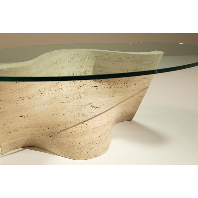 Vintage Sculptural Travertine Coffee Table with Glass Top, Italy, 1970s For Sale - Image 13 of 14