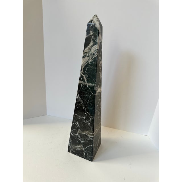 Mid 20th Century Mid 20th Century Large Nero Marquina Marble Obelisk Sculpture | Black & White Veined Stone Decor, 18” For Sale - Image 5 of 11