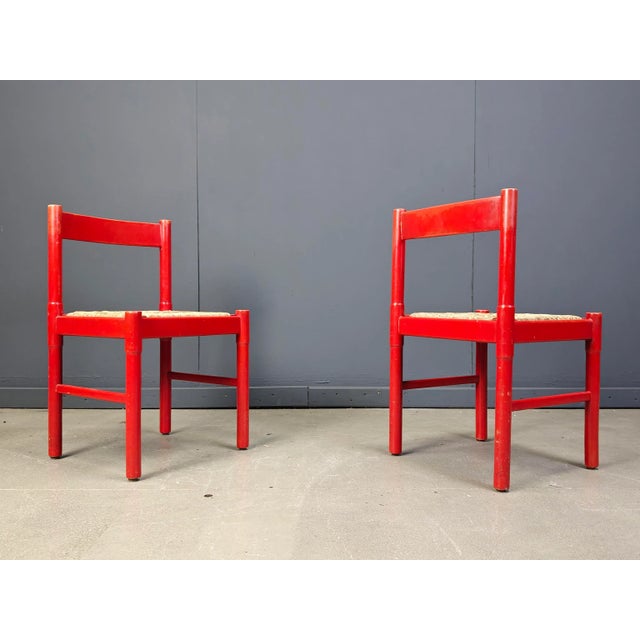 Mid-Century Modern Vintage Red Lacquer and Wicker Dining Chairs, 1970s, Set of 4 For Sale - Image 3 of 11