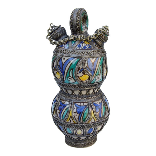 Antique Andalusian Ceramic Silver-Inlaid Decorative Accent For Sale