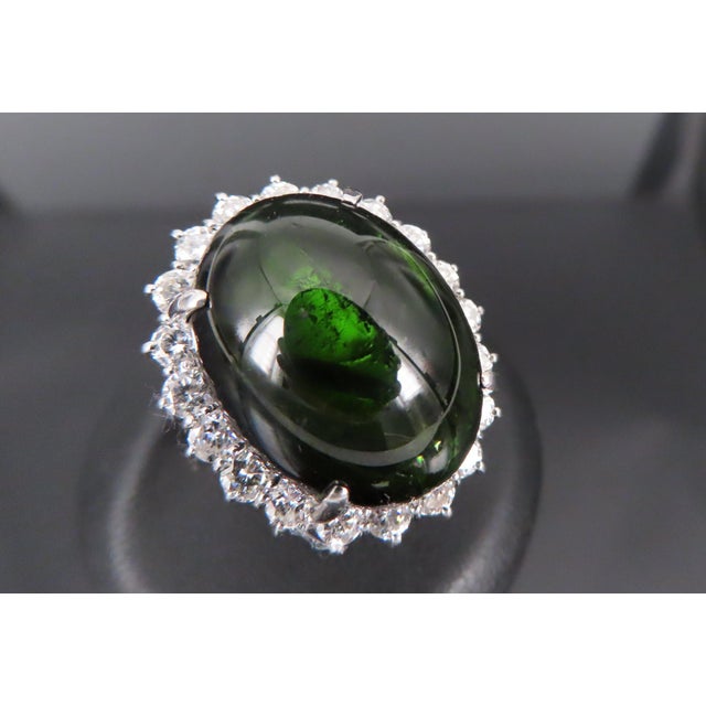 Late 20th Century Massive 26.18ct Green Tourmaline 1.83ct Diamond 18k White Gold Ring Size 4.75 For Sale - Image 17 of 18