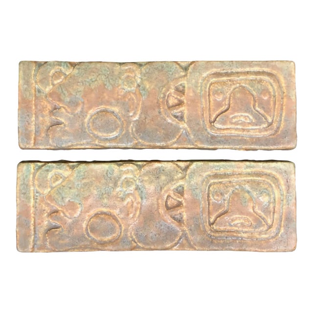 Mayan Face Tile Pair Vintage California Clay Products For Sale