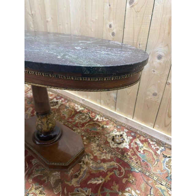 Oval Empire-Style Pedestal Table in Walnut and Marble For Sale - Image 6 of 8