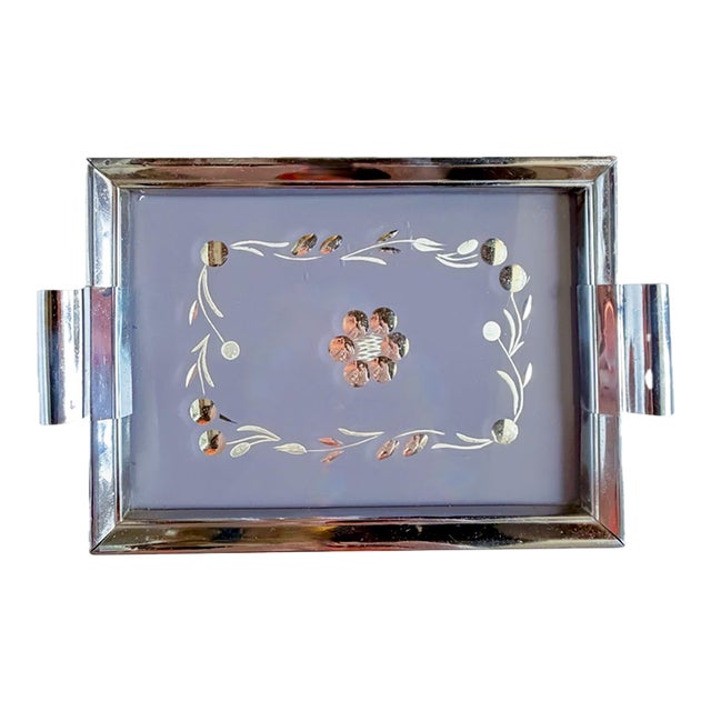 Vintage Art Deco Stylized Floral Serving Tray For Sale