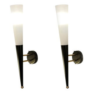 Opaline Glass and Metal Wall Lights, 1960s, Set of 2 For Sale