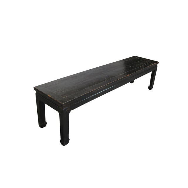 Chinese 82" Long Vintage Solid Elm Bench For Sale - Image 3 of 7