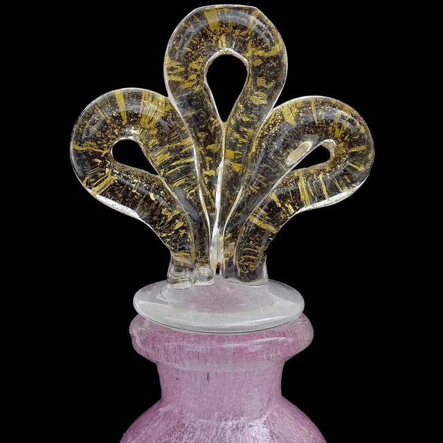 Murano Vintage Seguso Vetri d'Arte Murano Pulegoso Pink Ornate Gold Flecks Stopper Italian Art Glass Perfume Bottle For Sale - Image 4 of 10
