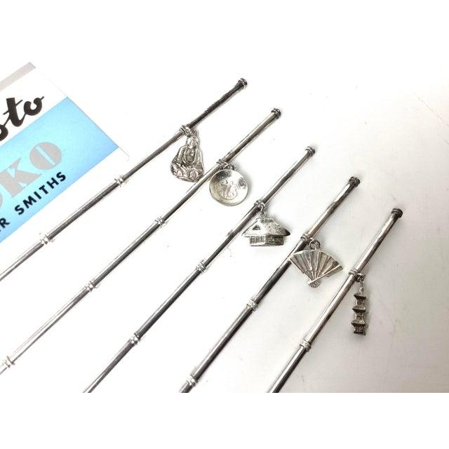 1960s Mid-Century Modern Japanese Sterling Silver Cocktail or Iced Tea Straws- Set of 5 For Sale - Image 4 of 5