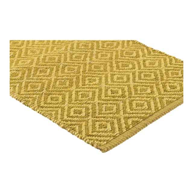 Part & Parcel Goods Textured Diamond Rug, 10'x14', Lime and Olive For Sale