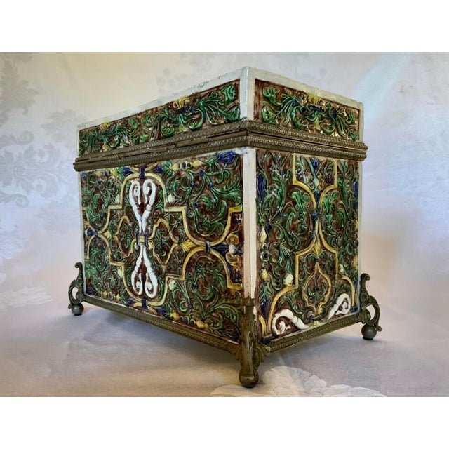 Late 19th Century 19th Century Majolica Nasrid Moorish Style Palissy Lidded Box Casket / Attributed Thomas Sargent For Sale - Image 5 of 12