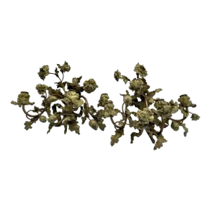 Pair Gilt Bronze Poppy Flower Three Light Wall Sconces