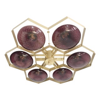 21st Century Hive Satin Brass Amethyst Bubbles Murano Flush Mount by Fabio LTD For Sale