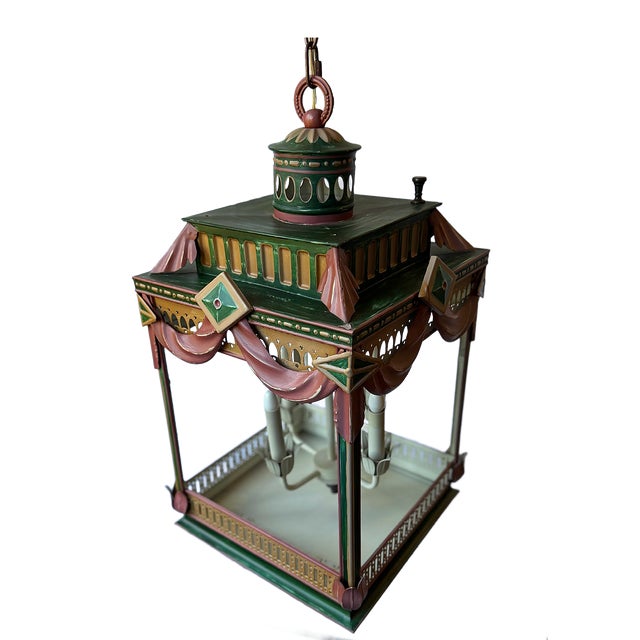Vintage French Regency Style Tole Peinte Lantern Chandelier For Sale - Image 9 of 10