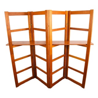 1960s Mid Century Danish Modern Room Divider Wall Unit Solid Teak Wood Free Standing For Sale
