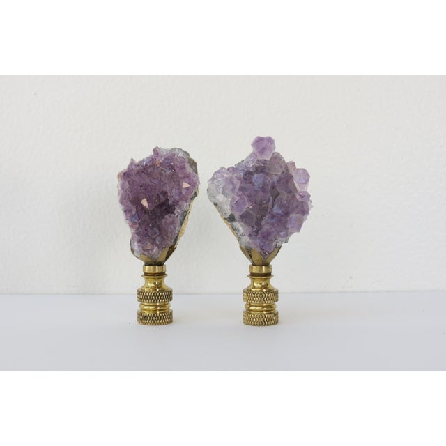 Amethyst Gemstone Lamp Finials With Gold Leaf, a Apir by C. Damien Fox For Sale - Image 4 of 5